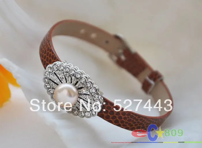 

Wholesale free shipping >> 8inch 10mm pink round freshater pearl coffee leather watchband bracelet