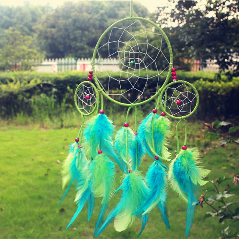 

Dream Catcher Home Decor, Green lovely Feather Dreamcatcher Wind Chimes Religious Mascot Car or Wall hanging Decoration