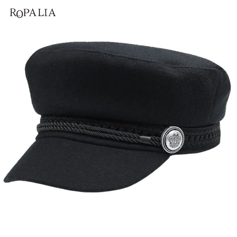 Женская зимняя трикотажная шапка ROPALIA Bassball черная серая|flat top hat|cap flatgorra plana |