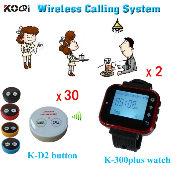 US $185.10 Restaurant Table System Smart Watch Call Button Transmitter 2 Wrist Watch 30 Call Button