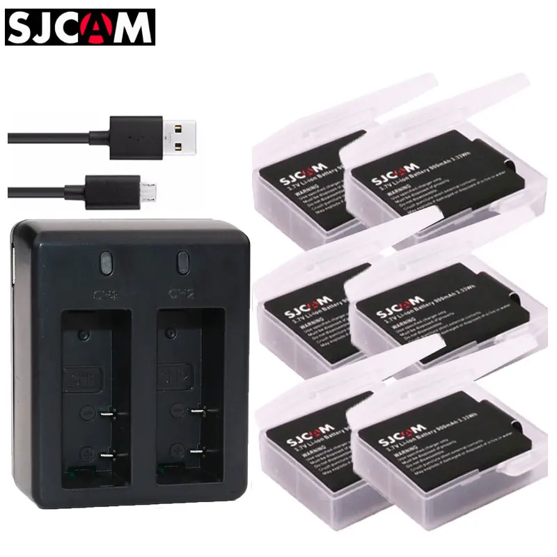 

NEW 2pcs 3.7v 900mah sj4000 batteries sj6000 sj5000 Dual Charger for sj 4000 5000 6000 SJ7000 bateria action sport camera access