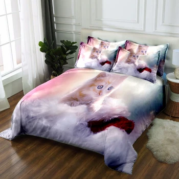 

Colchas de cama queen 3d bedding sets Luxury double single Bed Sheet Linen Bed set Quilt Cover set Pillows Cute cat pattern