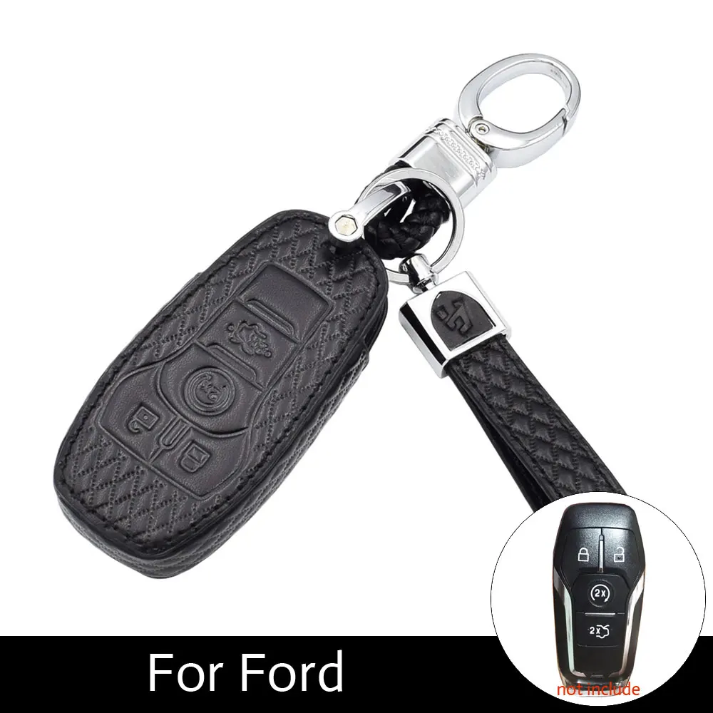 

ATOBABI Genuine Leather Microfiber Leather Key Cases Cover For Ford Explorer Taurus Mondeo 4 Buttons Smart Key Fob Car Styling