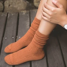Лидер продаж; повседневные длинные женские носки; теплые плотные носки для девочек; однотонные высокие носки; длинные хлопковые носки