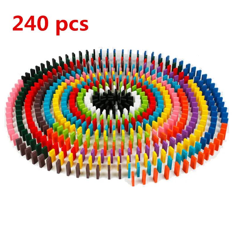 

240pcs Creative Wooden Colored Domino Blocks Model Building Kits Early Bright Dominoes Games Educational Toys For Children Gift