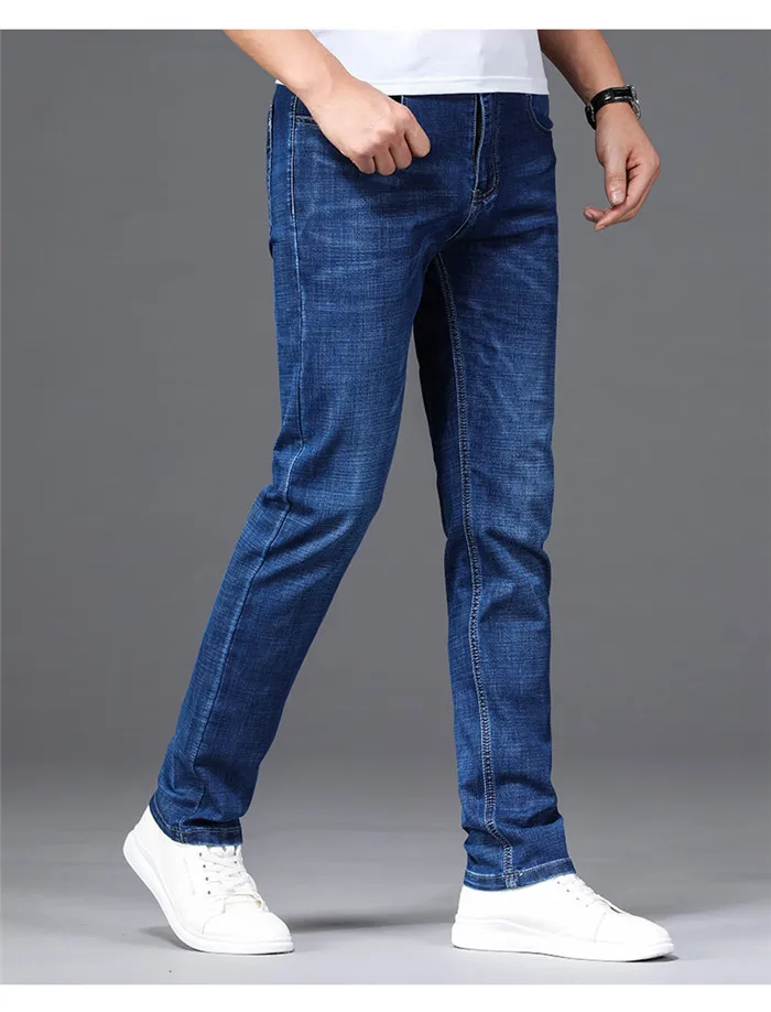 Весна Лето Новые мужские облегающие джинсы Модные Повседневные Классические Стильные вымытые синие эластичные спортивные штаны мужские Брендовые брюки