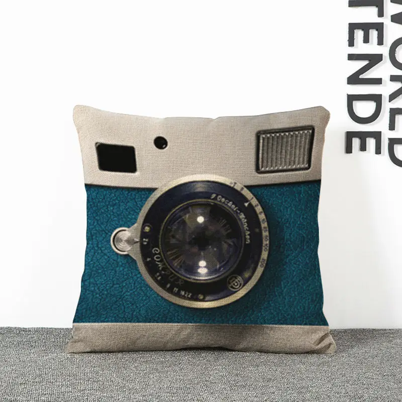 European Style Retro Camera Linen Pillow Creative Living Room Sofa Decorative Cushion Home Furnishing Leisure Throw 44*44 | Дом и сад