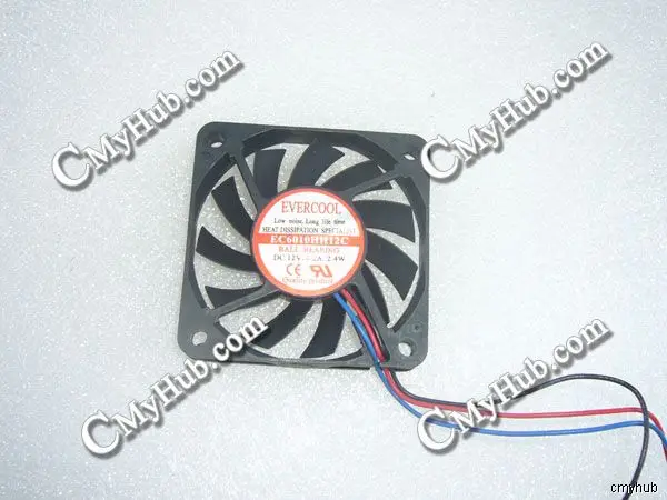 Подлинный для EVERCOOL EC6010HH12C DC12V 0.2A 2 4 W 3-контактный 3-проводной 6010 60X60X10MM охлаждающий