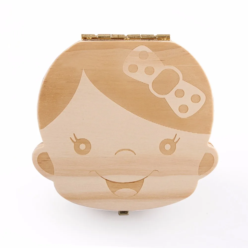 Spanish English Dutch Portugal French Russia Baby Wooden Storage Box Tooth Box Milk Teeth Storage Collect Teeth Umbilica Save Gifts