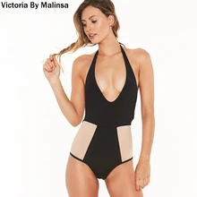 Летний женский Монокини боди Черный бандаж Цельный купальник Холтер купальный костюм комбинезон бикини купальник прозрачный