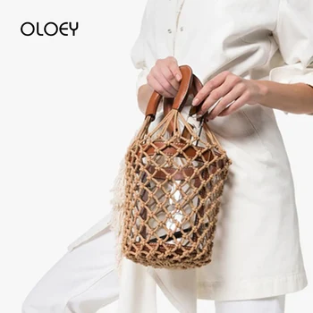 

PU Clear PVC Hollow Out Bucket Bags Women Handbags Summer Mesh Jelly Totes Bags Design Woven Bag for Women 2019 Lady Clutch Pure