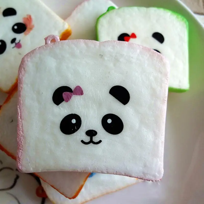 

1PCS New Squishy Bear Printed Key Chains Kawaii Sliced Squishy Bread Soft Toast Phone Straps Bag Parts & Accessories
