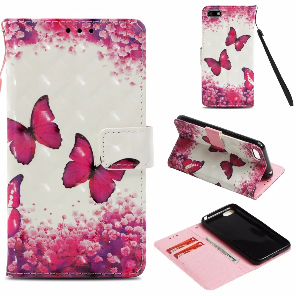 

Honor 7s Leather Case Fundas For Huawei Honor7s 5.45-inch Honor Play 7 3D Painting Bling Flip PU Wallet Card Pocket Phone Cover