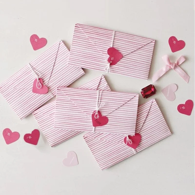 1 шт Элегантный розовый в полоску бумажный конверт с буквами сердце любовь Форма приглашение на празднование свадьбы карты Kawaii