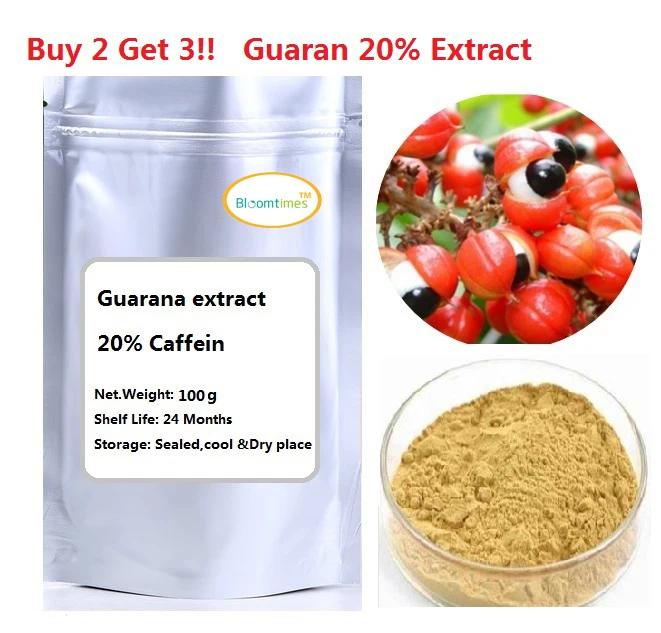 

Buy 2 get 3 !!Free shipping 100g/lot 100% Natural Guarana extract 20% Caffeine powder