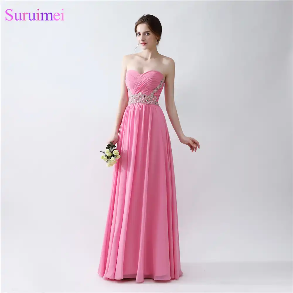 pink sweetheart chiffon long dress