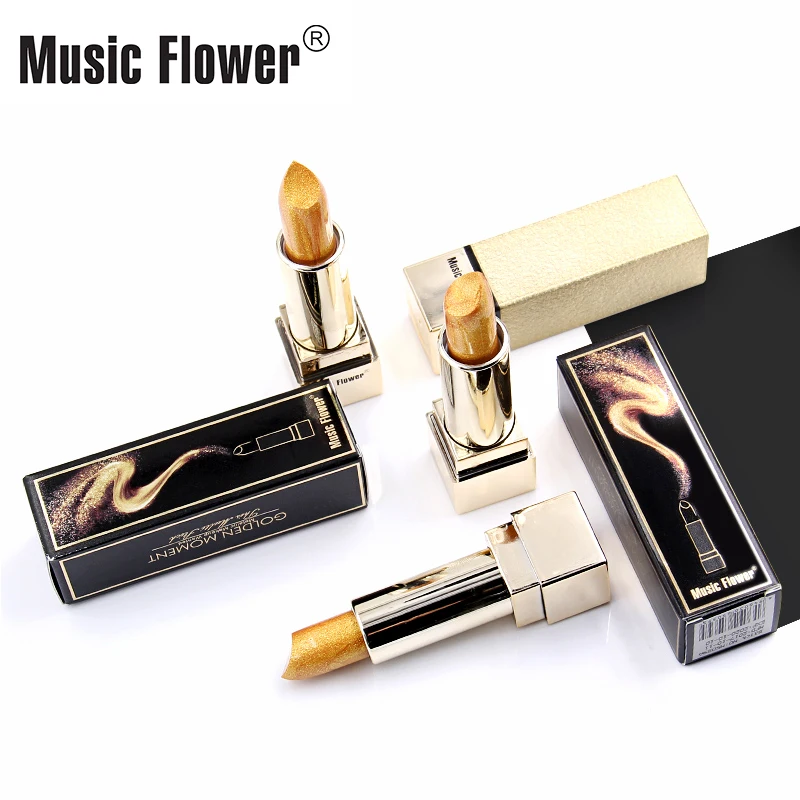 Music Flower Золотой Мерцающая губная помада, Длительное Действие, воды-доказательство металлический увлажняющий Для женщин инструменты для макияжа