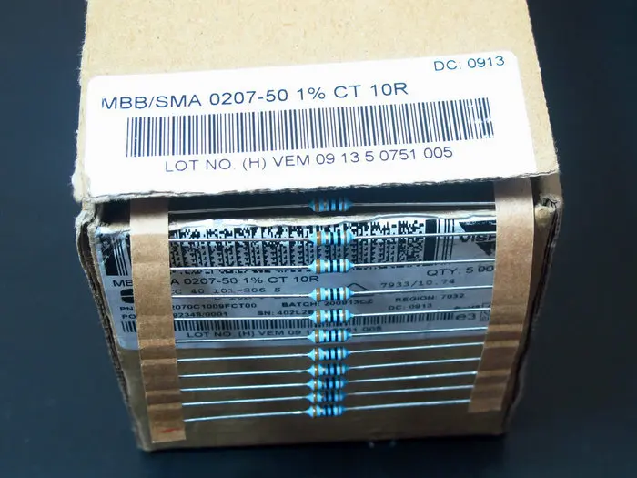 50 шт/1 лот VISHAY-BC MBB0207 серия 1R-10M 0,25 Вт 1% медный ножной металлический пленочный резистор Fever резистор аудио резистор