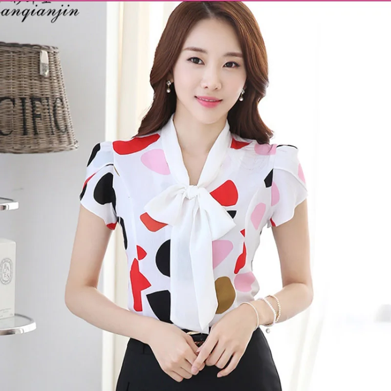 Дизайнерская Женская белая шифоновая блузка с вышивкой размера плюс S-3XL, Корейская Стильная женская рубашка с круглым вырезом и коротким рукавом