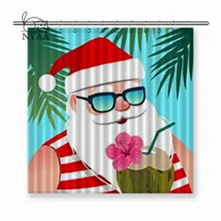 Nyaa Рождество Санта Клаус носить солнцезащитные очки с кокосовым напиток от тропические пальмы полиэфирная ткань занавески