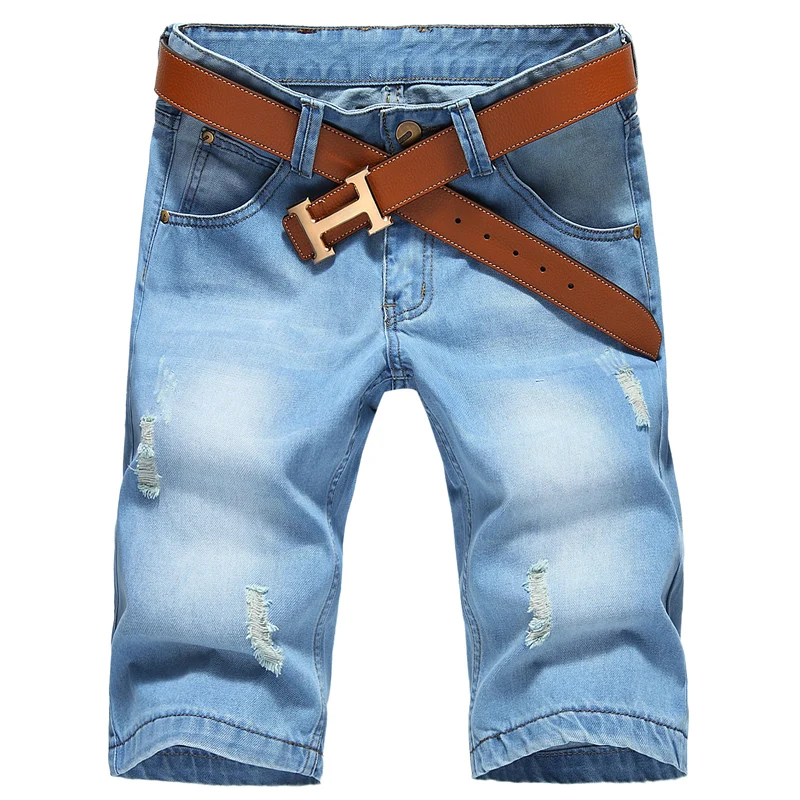 New Fashion Mens Jeans Short Brand Clothing  Summer Large Size Casual Shorts Breathable Denim Shorts Male( no belt)