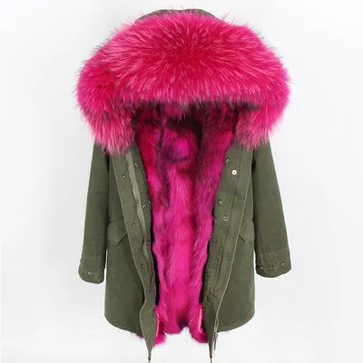 Пальто с натуральным мехом, зимняя куртка, Женская длинная парка, воротник из натурального меха енота, капюшон, подкладка из лисьего меха, Толстая теплая уличная одежда - Цвет: color 1