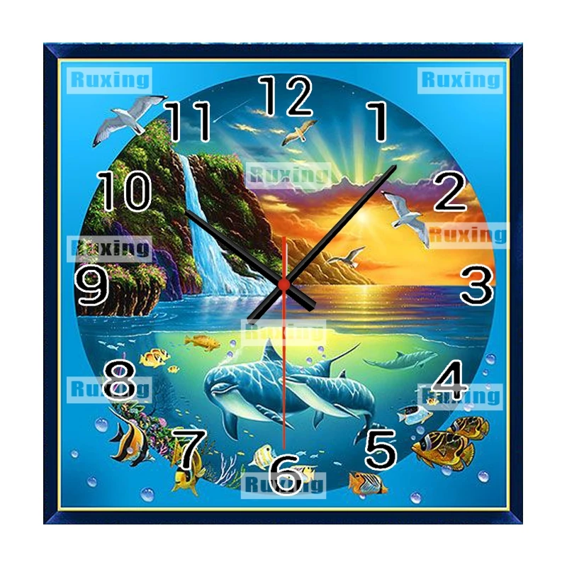 

5d Diy Diamond Painting Cartoon Wall Clock Ocean World Diamond Embroidery Cross Stitch Diamond Mosaic Home Decor Needlework