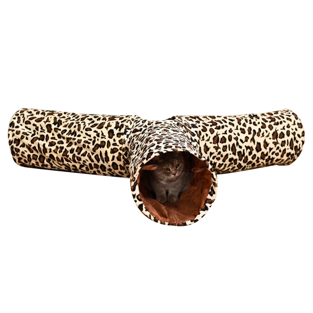 

Petacc 3-way Pet Tunnel Collapsible Cat Tunnel Thickened Cat Toy with Inner Ball and Rustle Paper Leopard Print Pattern