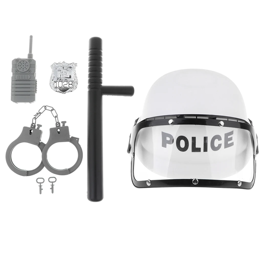 5pcs/set Riot Police Role Play Toy Cop Helmet Cuff Walkie Talkie Costume Set