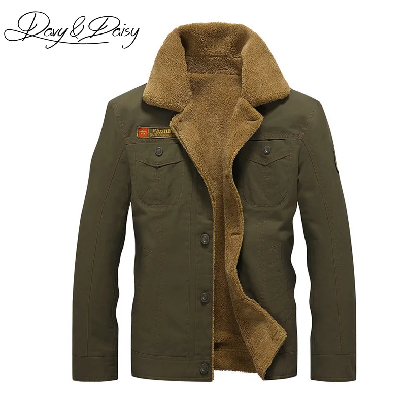 

DAVYDAISY Winter Pilot Jacket Men Thick Fleece Turn Down Collar Male Air Force Warm Bomber Jacket And Coat Plus Size 5XL DCT-199