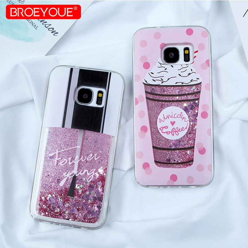 

BROEYOUE Soft TPU Case For Galaxy J3 J5 J7 2017 2016 Dynamic Bling Quicksand Sequins Cases For Samsung Galaxy S7 Edge S9 S8 Plus