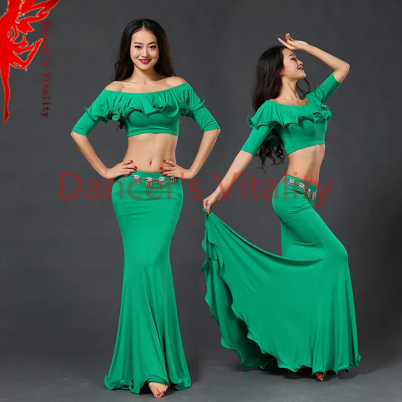 Для женщин танец живота одежда леди танец живота Репетиционная одежда модал топ и длинная юбка 2 шт. для девочек бальных танцев костюм
