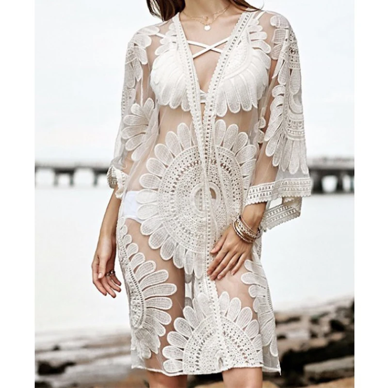 Fanco новый летний купальник крючок для плетения кружева пляж бикини прикрытие женские топы пляжное платье белая пляжная туника рубашка