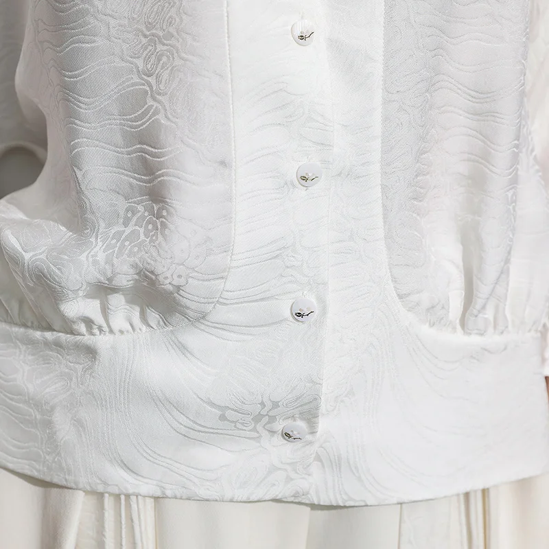 VOA шелк, летняя женская блуза с принтом, белая, на пуговицах, плиссированная, женская, рукав летучая мышь, Befree, блузка для женщин, B658