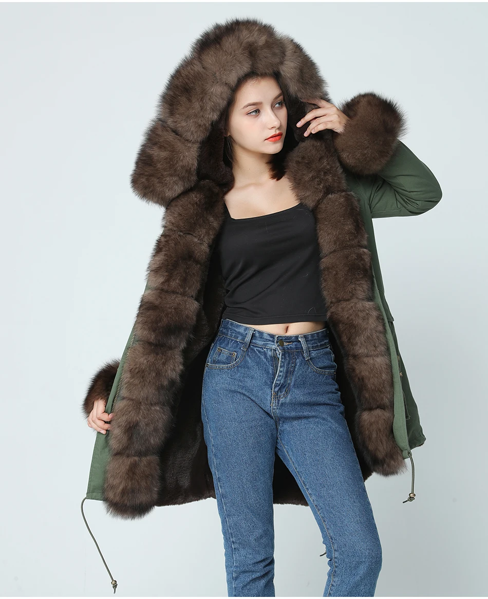 Бренд OFTBUY, новинка, длинная камуфляжная зимняя куртка, женская верхняя одежда, толстые парки, натуральный Лисий мех, воротник, пальто с капюшоном, pelliccia