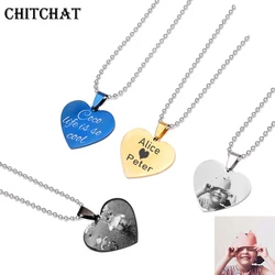 Colar com nome fotográfico personalizado, aço inoxidável, pingente de coração para gravação de identificação para cachorro, joia feminina, presente personalizado