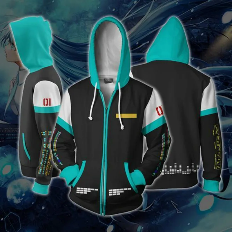 

Hot Sale 2018 New Japan Anime Hatsune Miku Cosplay Customes 3D Digital Printed Sweater sweatershirt Hoodie Jacket