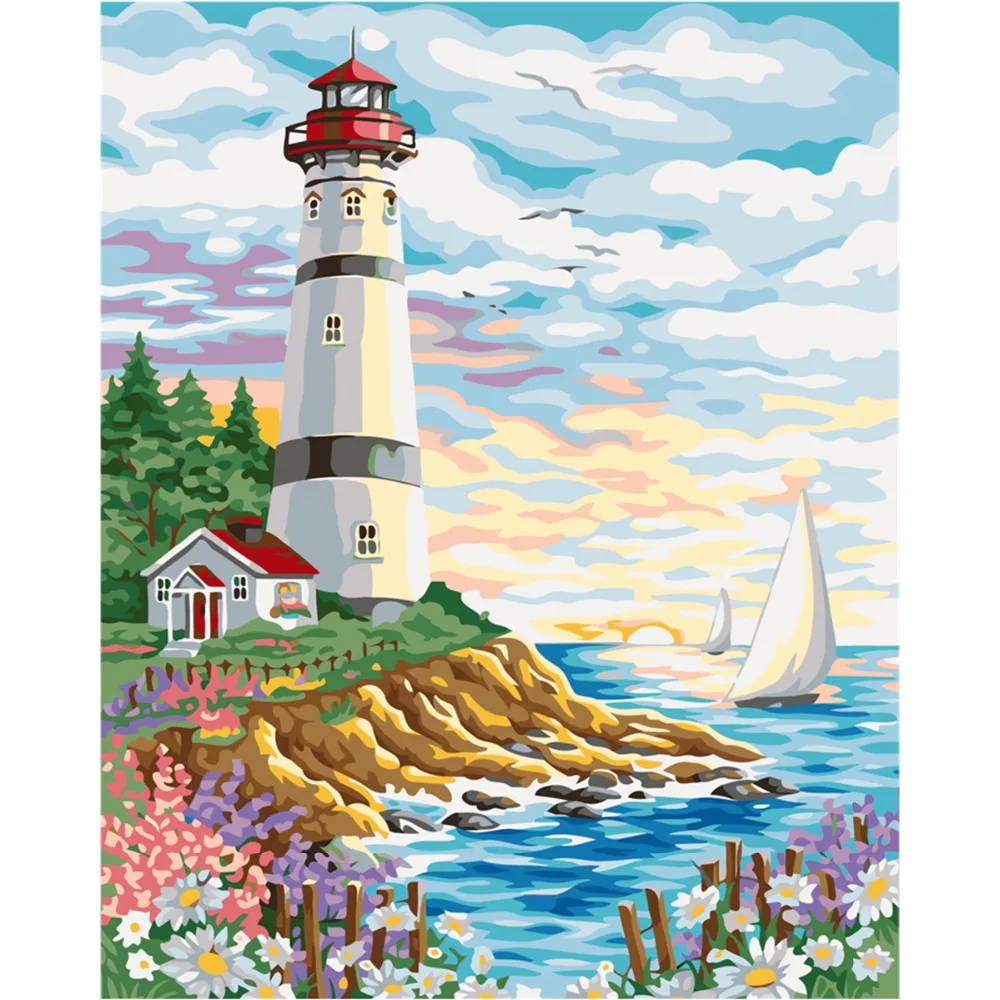 Seaside Scenery Painting By Numbers DIY Hand Painted Gift Coloring By