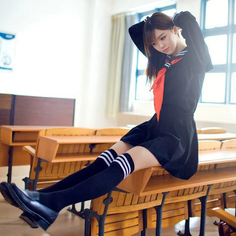 

HOT Japanese/Korean Anime Hell Girl Cosplay Costume School Uniforms Cute Girl Sailor Suit JK Student TOP +Dress+Tie Clothing