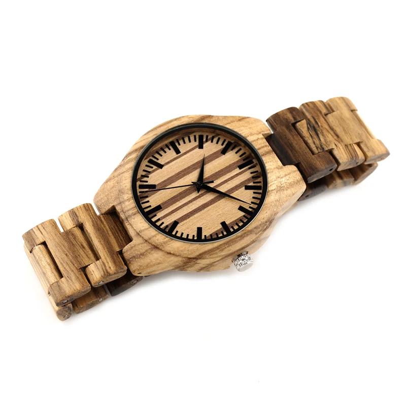 BOBO BIRD V-G22 Zebra Wood Wristwatch Mens Designer Causal Quartz Watch with Folding Clasp Wood Strap relogio masculino