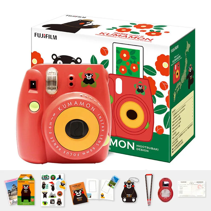 Fujifilm Instax Mini KUMAMON мгновенный набор фотокамер, 5 цветов камера+ пленка+ блокнот+ наклейки+ Специальное кольцо для ключей+ ремешок+ линзы для селфи