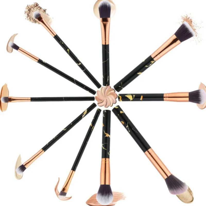 Pincéis de Maquiagem Bolsa de Lidar com Cosméticos Kit + 1 Conjunto Fundação Contorno Blush Marmoreio pc Mármore Preto Maquiagem Ferramenta Hot! 10 Pcs 3 Cheap Aplicador de sombra