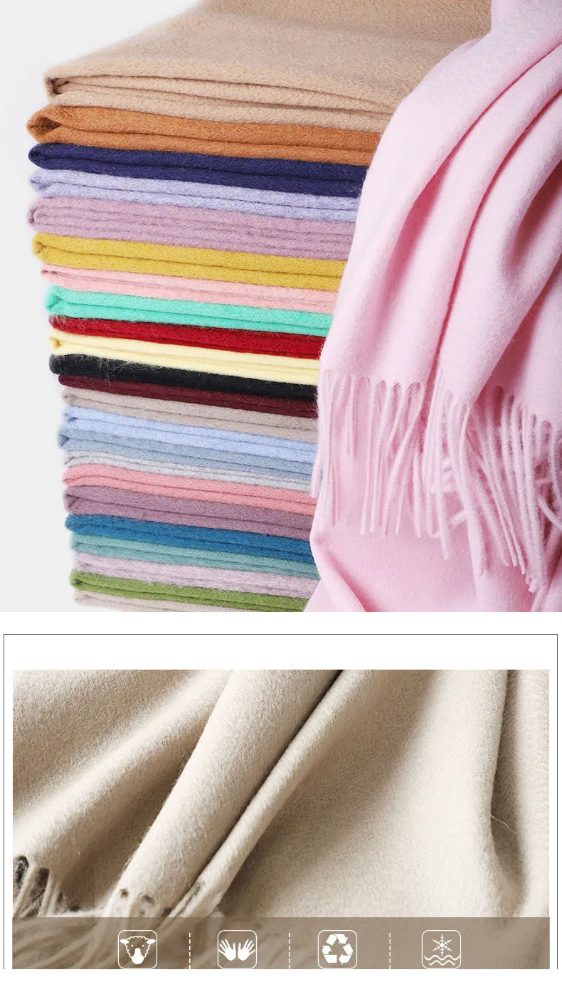 Кавме шерстяной шарф длинные шарфы унисекс базовый однотонный шерстяной шарф с кисточками Классический Модный женский палантин шаль 70*200 см 320 г
