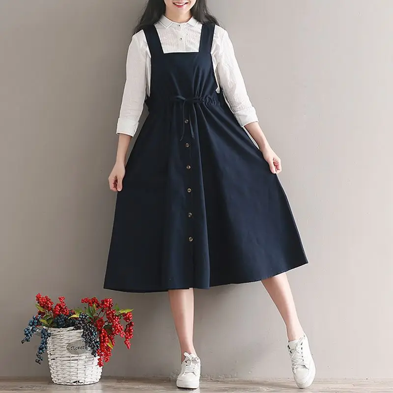 

2018 Spring Summer Casual Dress Women Sleeveless Spaghetti strap vest Dress Belt Pure Linen Loose Cotton Female Vestido Dresses