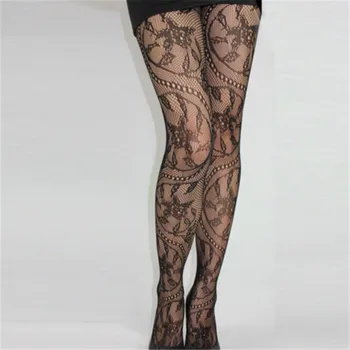 

Hot Sale Women Sexy Stockings Hollow Tights Black Lace Tattoo Printing Pantyhose Elastic Fishnet Stockings
