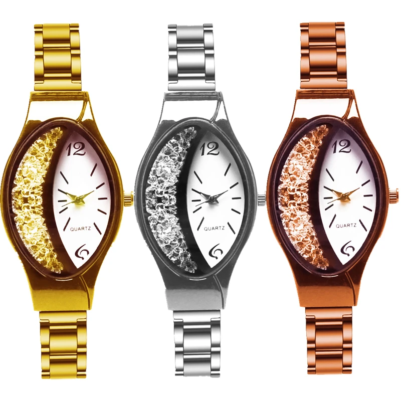 

2019 new trend women ladies alloy metal simple diamond Oval dial watch fashion lady students leisure casual dress quartz watches