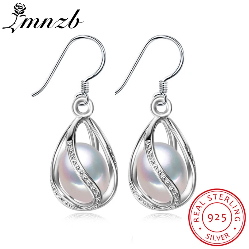 

LMNZB New Fashion 100% Natural Freshwater Pearl Drop Earrings 8-9mm Real Pearl 925 Solid Silver Zircon Jewelry for Women LE0110