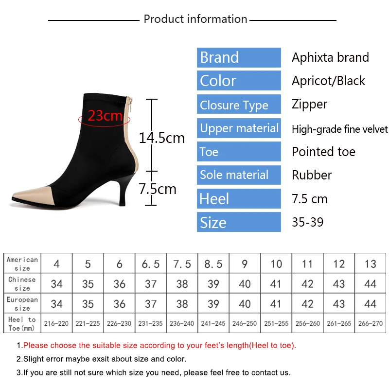 Aphixta/женские эластичные носки; ботинки в стиле пэчворк; женские ботильоны с острым носком; обувь из водонепроницаемого материала на тонком высоком каблуке; женские ботинки на молнии