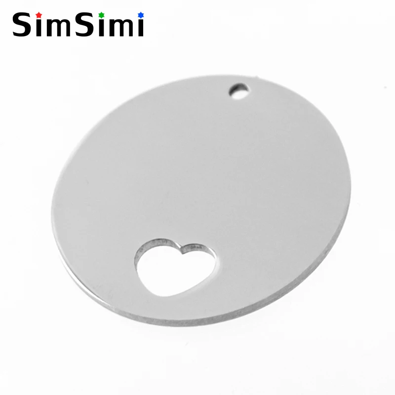 

simsimi inner hole Circle round with heart crown both sides mirror polish blank Diy Pendant stainless steel wholesale 50pcs