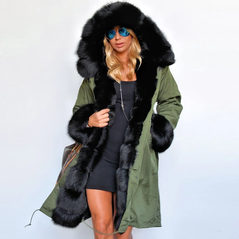 

Women's Winter Real Fur Coat Natural Fox Fur Jacket Female Warm Genuine Fur Coats with big fur collar